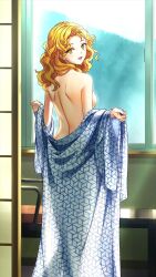  blonde_hair breasts doukyuusei doukyuusei_another_world female game_cg head_tilt indoors japanese_clothes kimono long_hair looking_back medium_breasts nude official_art open_clothes open_kimono open_mouth saitou_mako see-through_silhouette shoulder_blades sideboob solo standing sunlight third-party_source wavy_hair yellow_eyes 