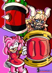  absurd_res amy_rose angry anthro blue_eyes bowsette_meme clothing collar crown digital_media_(artwork) dragon dress duo eggbot15 eulipotyphlan fan_character female fur gloves hair hammer handwear headgear hedgehog hi_res horn mammal mario_bros meme mythological_creature mythological_scalie mythology nintendo piko_piko_hammer roksana_(eggbot15) scalie sega simple_background sonic_the_hedgehog_(series) spiked_collar spikes super_crown tail tools weapon 
