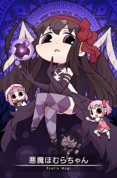  &gt;_&lt; 4girls akemi_homura akuma_homura argyle_clothes argyle_thighhighs armlet back_cutout bare_shoulders black_capelet black_collar black_dress black_footwear black_gloves black_hair black_hairband blunt_bangs boots bow bow_choker braid bubble_skirt capelet card_(medium) character_name choker climbing cloak clothing_cutout collar crossed_legs detached_collar dot_nose dress dual_persona elbow_gloves feather-trimmed_dress feathered_wings finger_to_own_chin frilled_dress frilled_sleeves frilled_socks frills frown game_cg gem glasses gloves hair_bobbles hair_ornament hairband hairbow hand_jewel hands_on_own_head heart_cutout high_collar hood hood_up hooded_cloak jewelry kaname_madoka kneehighs long_dress long_hair looking_at_viewer looking_back low_twin_braids magia_record:_mahou_shoujo_madoka_magica_gaiden magic_circle magical_girl mahou_shoujo_madoka_magica mahou_shoujo_madoka_magica:_hangyaku_no_monogatari mini_person minigirl miniskirt multiple_girls object_floating_above_hand official_art open_clothes open_dress open_mouth papa_(shimeguru) pink_bow pink_brooch pink_dress pink_eyes pink_hair puffy_short_sleeves puffy_sleeves purple_background purple_capelet purple_eyes purple_gemstone purple_thighhighs red_bow red_choker red_footwear red_hairband shoes short_hair short_sleeves short_twintails side_slit skirt skirt_under_dress smile socks solo_focus soul_gem square_neckline strapless strapless_dress tamaki_iroha thigh_boots thighhighs triangle_mouth twin_braids twintails two-tone_capelet very_long_hair waist_bow wavy_mouth white_cloak white_dress white_gloves white_skirt white_sleeves white_socks wings 