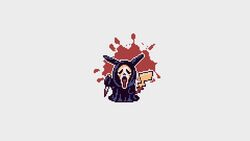  cloak ghostface grey_background kam2d looking_at_viewer mask no_humans pikachu pixel_art pokemon pokemon_(creature) scream_(movie) simple_background 