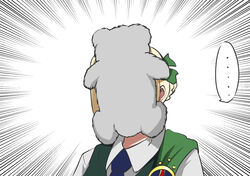  ... animal animal_on_face blonde_hair blue_necktie cloak commentary_request emphasis_lines female green_cloak green_vest hair_ribbon highres kantai_collection koala necktie perth_(kancolle) ribbon shirt simple_background solo speech_bubble spoken_ellipsis tiger_(tiger-kimu) upper_body vest white_background white_shirt 