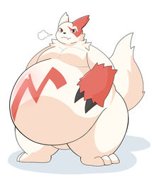  0907_kapi 2023 absurd_res anthro belly big_belly biped breath claws cute_fangs digital_media_(artwork) fur generation_3_pokemon hand_on_belly hi_res huge_belly huge_thighs looking_at_viewer male moobs multicolored_body multicolored_fur nintendo nude obese obese_anthro obese_male overweight overweight_anthro overweight_male pokemon pokemon_(species) red_body red_eyes red_fur simple_background smile solo standing tail thick_thighs three-quarter_view tuft two_tone_body two_tone_fur white_background white_body white_fur wide_hips zangoose 