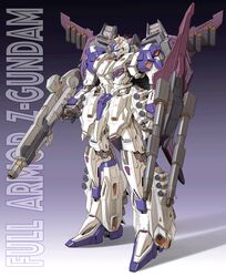  arm_cannon beam_rifle character_name clenched_hand energy_gun fazz_(gundam) fusion gradient_background green_eyes gun gundam gundam_sentinel highres holding holding_gun holding_weapon looking_down maeda_hiroyuki mecha mecha_focus no_humans robot science_fiction shadow v-fin weapon zeta_gundam zeta_gundam_(mobile_suit) 