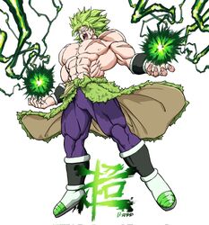  1boy abs angry artist_name bakarott biceps blank_eyes boots bracer broly_(dragon_ball_super) cape commentary corrupted_twitter_file dragon_ball dragon_ball_super dragon_ball_super_broly energy english_commentary fingernails full_body fur_cape green_cape green_hair hands_up highres legendary_super_saiyan male_focus muscular muscular_male open_mouth pants pectorals purple_pants scar scar_on_cheek scar_on_chest scar_on_face simple_background solo spiked_hair super_saiyan teeth tongue topless_male v-shaped_eyebrows waist_cape white_background white_footwear 