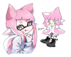  :3 :q a_spr_a artist_name blue_necktie collared_shirt colored_fingertips commentary_request cone_hair_bun cropped_torso doodle_inset double_bun eyelashes female finger_to_cheek green_eyes hair_bun hand_up highres index_finger_raised inkling inkling_girl inkling_player_character long_hair long_pointy_ears long_sleeves looking_at_viewer necktie pink_hair pink_necktie pointy_ears shirt short_eyebrows simple_background splatoon_(series) striped_clothes striped_necktie tentacle_hair thick_eyebrows tongue tongue_out twitter_username white_background white_shirt 
