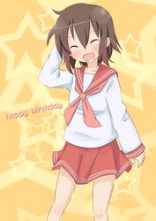  bad_id bad_pixiv_id brown_hair closed_eyes female happy_birthday koa kusakabe_misao lucky_star neckerchief oerba_yun_fang red_neckerchief ryouou_school_uniform school_uniform serafuku short_hair solo 