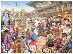  6+boys 6+girls abel_(street_fighter) absolutely_everyone adon_(street_fighter) akuma_(street_fighter) alex_(street_fighter) anakaris animal_print anita_(vampire) ayuhara_natsu balrog_(street_fighter) bat_print birdie_(street_fighter) bishamon blanka blue_sailor_collar boman_delgado bulleta cammy_white capcom capcom_fighting_jam charlie_nash chun-li cody_travers commentary company_connection crimson_viper crossover dark_skin dee_jay demitri_maximoff dhalsim donovan_baine dougi dudley eagle_(street_fighter) edmond_honda el_fuerte elena_(street_fighter) eric_vedder everyone fei_long felicia_(vampire) final_fight gallon_(vampire) geki_(street_fighter) gen_(street_fighter) genryuusai_maki gill_(street_fighter) gouken guile guy_(final_fight) hakan hat_over_eyes hibiki_dan hibiki_ran himezaki_aoi hip_vent hugo_andore ibuki_(street_fighter) ichimonji_batsu iinchou_(justice_gakuen) imawano_hyou imawano_raizou ingrid_(capcom) isurugi_gan jedah_dohma joe_(street_fighter) juli_(street_fighter) juni_(street_fighter) juri_han justice_gakuen kagami_kyousuke kanzuki_karin karuizawa_momo kasugano_sakura kazama_akira kazama_daigo ken_masters kirishima_kurou kirishima_yurika lee_(street_fighter) lei_lei lilith_aensland lin-lin m._bison makoto_(street_fighter) marionette_(vampire) mike_(street_fighter) mike_haggar minazuki_kyouko morrigan_aensland multiple_boys multiple_girls namikawa_nagare native_american necro_(street_fighter) nekketsu_hayato oro_(street_fighter) pantyhose phobos_(vampire) photoshop_(medium) poison_(final_fight) print_pantyhose pyron q-bee q_(street_fighter) rainbow_mika red_sailor_collar remy_(street_fighter) retsu_(street_fighter) roberto_miura rolento rose_(street_fighter) roy_bromwell rufus_(street_fighter) ryu_(street_fighter) sagat sailor_collar sasquatch_(vampire) sawamura_shouma sean_matsuda seth_(street_fighter) shadow_(vampire) shimazu_hideo street_fighter street_fighter_iii_(series) street_fighter_iv_(series) thunder_hawk tiffany_lords udon_entertainment urien vampire_(game) vega_(street_fighter) very_dark_skin victor_von_gerdenheim visor_cap wakaba_hinata yamada_eiji yang_lee yun_lee zabel_zarock zangief 