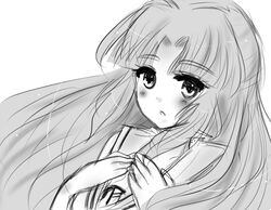  asakura_ryouko bad_id bad_pixiv_id female greyscale kita_high_school_uniform long_hair mizuki_miyu monochrome school_uniform serafuku sketch solo summer_uniform suzumiya_haruhi_no_yuuutsu 