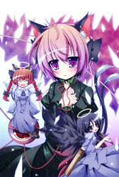  3girls angel animal_ears braid cat_ears commentary_request cosplay futase_hijiri hair_ribbon halo kaenbyou_rin kaenbyou_rin_(cosplay) komeiji_satori md5_mismatch mini_person minigirl multiple_girls purple_eyes reiuji_utsuho resolution_mismatch ribbon source_larger touhou wings zombie_fairy_(touhou) zombie_fairy_(touhou)_(cosplay) 