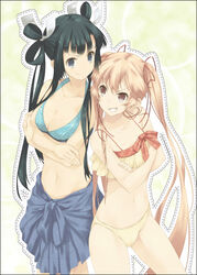  &gt;:) 2girls bikini breasts cleavage crossed_arms dotted_line grin medium_breasts mizuki_makoto multiple_girls navel ookami-san photoshop_(medium) ryuuguu_otohime smile swimsuit twintails usami_mimi v-shaped_eyebrows 