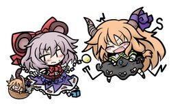  2girls chibi commentary_request cosplay costume_switch ibuki_suika ibuki_suika_(cosplay) mini_person minigirl multiple_girls nazrin nazrin_(cosplay) touhou yanagi_(nurikoboshi) 