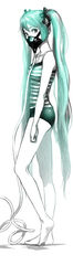  aqua_hair bad_id bad_pixiv_id barefoot bow buruma camisole female full_body green_buruma grey_eyes hairbow hatsune_miku legs long_hair oxygen_mask photoshop_(medium) simple_background sine solo standing striped twintails very_long_hair vocaloid 