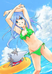  bad_id bad_pixiv_id bikini blue_eyes blue_hair dutch_angle eruka_frog female innertube kiriga_naina solo soul_eater swim_ring swimsuit untying 