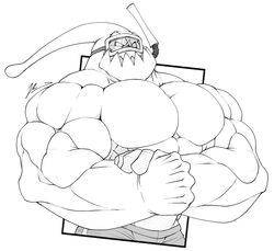  abs absurd_res eyewear flexing flexing_bicep goggles goo_creature hi_res humanoid league_of_legends male monochrome muscular muscular_humanoid muscular_male pecs pool_party riot_games solo tencent yongdasom zac_(lol) 