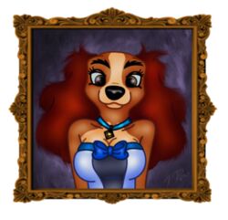  alpha_channel anthro bird_dog brown_body brown_eyes brown_fur canid canine canis clothing cocker_spaniel collar collar_tag diamond_collar_tag disney domestic_dog dress female folwilliar fur half-length_portrait hunting_dog lady_(lady_and_the_tramp) lady_and_the_tramp mammal painting portrait ribbons solo spaniel 