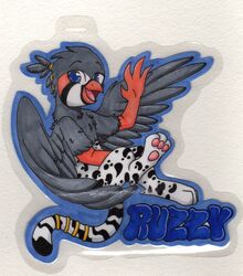  accessory avian badge beak blue_eyes claws feathered_wings feathers furgonomics grey_body gryphon hi_res jewelry male mythological_avian mythological_creature mythology pawpads paws ruzzy solo spots spread_wings tail tail_accessory tail_jewelry twisted_sketch_(artist) underpaw wings zebra_finch 