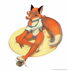  2020 aglet anthro bean_bag biped breasts canid canine cleavage clothed clothing countershading crop_top digital_media_(artwork) feliscede female fluffy fluffy_tail footwear fox fur hair hi_res high-angle_view looking_at_viewer mammal midriff off_shoulder panties patricia_mac_sionnach red_fox shaded shirt shoelaces shoelaces_untied shoes simple_background sitting smile sneakers solo tail tied_clothing tied_shirt tied_topwear topwear true_fox twintails underwear white_background 