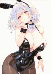  animal_ear_hairband animal_ears armpit_crease azur_lane bare_arms bare_shoulders black_collar black_ears black_leotard black_wrist_cuffs blowing_kiss blush bow bowtie breasts brown_pantyhose buttoned_cuffs buttons cameltoe center_opening cleavage collar covered_groin cowboy_shot detached_collar fake_animal_ears female fingernails hairband head_tilt heart highleg highleg_leotard huge_breasts leotard marker_(medium) official_alternate_costume pantyhose playboy_bunny rabbit_ears san_jacinto_(azur_lane) san_jacinto_(flavor_of_the_day)_(azur_lane) sharp_fingernails shiny_clothes short_hair simple_background solo spaghetti_strap thigh_gap thighs thingtng_(sgma7424) traditional_media white_background white_bow white_bowtie white_hair wide_hips wing_collar wrist_cuffs 
