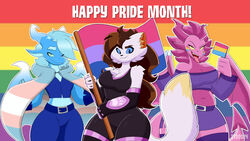  absurd_res anthro ash_(travis_the_dragon) domestic_cat dragon felid feline felis female group hi_res lgbt_pride mammal mileena_smith_(travis_the_dragon) mythological_creature mythological_scalie mythology penelope_(travis_the_dragon) scalie travis_the_dragon trio 