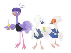  animal_crossing avian beverage bird blanche_(animal_crossing) clothing crane_(bird) cranston_(animal_crossing) feathers female group gruiform hi_res holding_object looking_at_another male natashafenik nintendo offering_beverage ostrich purple_body purple_feathers queenie_(animal_crossing) ratite semi-anthro simple_background size_difference smile white_body white_feathers wings yellow_eyes 