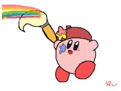  animated animated artist_kirby blush_stickers bouncing copy_ability flipnote_studio_(medium) keke_(kokorokeke) kirby kirby_(series) looking_back looping_animation lowres no_humans paint_splatter paintbrush rainbow red_headwear smile star_(symbol) 