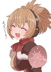  :d animal_ears bad_id bad_pixiv_id blonde_hair blush bow bowtie breasts facing_viewer fake_animal_ears female fertilization from_side hairband impregnation large_breasts megido72 open_mouth ovum ponytail red_bow red_bowtie shax_(megido72) simple_background smile solo sperm_cell sumiyao_(amam) upper_body white_background 