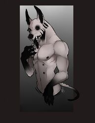  anthro bambii_dog blood bodily_fluids canid canine ear_piercing hi_res male mammal navel nipples nude piercing solo teats wounded 