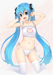  :d aqua_eyes aqua_hair bra cat_cutout cat_ear_panties cat_lingerie cleavage_cutout clothing_cutout commentary_request female hatsune_miku highres long_hair looking_at_viewer meme_attire navel open_mouth panties photoshop_(medium) side-tie_panties smile solo thighhighs twintails underwear underwear_only vocaloid wacchi white_bra white_panties 