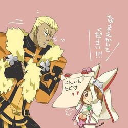  1boy blonde_hair blush breasts bridal_veil brown_eyes brown_hair cleavage clover coat cosplay dark_skin dress earrings elphelt_valentine elphelt_valentine_(cosplay) female fingerless_gloves four-leaf_clover gamagoori_ira gloves guilty_gear guilty_gear_xrd height_difference inada_tetsu jewelry kill_la_kill leo_whitefang leo_whitefang_(cosplay) mankanshoku_mako ribbon seiyuu_connection short_hair smile suzaki_aya translation_request veil wedding_dress white_dress 