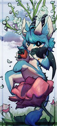  3doss blue_hair dragon flower furry short_hair solo 