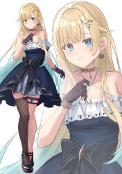  aizawa_ema aizawa_ema_(1st_costume) aqua_hair bare_shoulders black_bow black_footwear black_gloves black_sash blonde_hair blue_dress blue_eyes blue_hair blue_skirt bow breasts bridal_garter brown_thighhighs cat_earrings choker contrapposto criss-cross_halter dress female flower frilled_dress frills full_body gloves gradient_hair hair_flaps hair_flower hair_ornament hairclip halter_dress halterneck high_heels highres indoors lace lace-trimmed_choker lace-trimmed_skirt lace_choker lace_trim large_breasts long_hair looking_at_viewer miniskirt multicolored_hair open_mouth plaid_clothes plaid_skirt pleated_skirt sash single_thighhigh skirt smile solo standing thighhighs very_long_hair virtual_youtuber vspo! yoto_4102 zoom_layer 