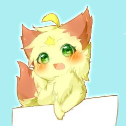  2018 blush canid canine deaic female feral fox fur green_eyes hi_res kemono mammal open_mouth open_smile orange_body orange_fur smile solo yellow_body yellow_fur 