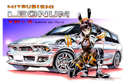  animal_ears black_footwear black_hair bodysuit boots breasts brown_bodysuit brown_eyes car dated female glasses grey_car head_tilt highres jacket looking_at_viewer medium_breasts mitsubishi_legnum mitsubishi_motors motor_vehicle on_one_knee original ponkotsu155 rabbit_ears shadow smile squatting v vehicle_focus white_jacket 