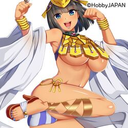  ad ancient_princess_menace armpits ass bangle bare_shoulders black_hair blue_eyes blue_nails blue_panties blue_stripes blunt_bangs blunt_ends blush bracelet breasts clenched_hands copyright_notice crown detached_sleeves egyptian egyptian_clothes feet female gold groin headpiece high_heels hobbyjapan jewelry large_breasts linea_alba loincloth looking_at_viewer menace_(queen&#039;s_blade) menace_(queen&#039;s_blade_unlimited) midair navel o-ring o-ring_bottom official_art open_mouth panties queen&#039;s_blade queen&#039;s_blade_unlimited queen&#039;s_blade_white_triangle revealing_clothes ring sandals shiny_skin short_hair smile solo sparkle stomach striped_clothes striped_panties teeth thighs toes tongue underboob underwear white_background white_panties 