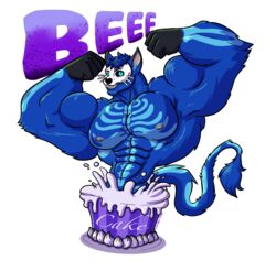  abs alpha_channel anthro biceps big_biceps big_muscles big_pecs blue_body blue_eyes blue_fur cake dessert fangs felid feline flexing food fur grey_nipples hi_res looking_at_viewer male mammal markings mask muscular muscular_anthro muscular_male nipples pecs pixile_studios pop_out_cake skeleton_(marking) skull_mask skullcat_(sar) solo sorbetmystery super_animal_royale tail teeth text 