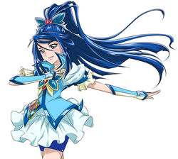  bike_shorts bike_shorts_under_skirt blue_eyes blue_hair blue_shorts brooch butterfly_brooch butterfly_hair_ornament commentary_request cure_aqua dark_blue_hair earrings eyelashes female hair_ornament jewelry long_hair magical_girl minazuki_karen photoshop_(medium) ponytail precure shorts sinko_(sinsin) skirt smile solo white_background wide_ponytail wrist_cuffs yes!_precure_5 