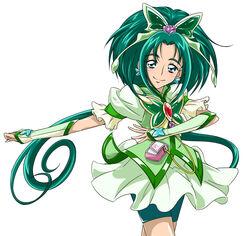  akimoto_komachi bike_shorts bike_shorts_under_skirt brooch butterfly_brooch butterfly_hair_ornament commentary_request cure_mint earrings eyelashes female green_eyes green_hair hair_ornament jewelry long_hair low_twintails magical_girl photoshop_(medium) precure sinko_(sinsin) skirt smile solo twintails wrist_cuffs yes!_precure_5 yes!_precure_5_gogo! 