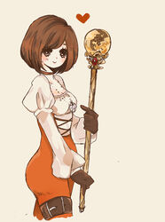  ass black_hair bodysuit breasts cleavage commentary female final_fantasy final_fantasy_ix garnet_til_alexandros_xvii happy medium_hair orange_bodysuit rinako_(rococo) small_breasts solo staff weapon 