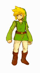  1boy bad_id bad_pixiv_id blonde_hair boots final_fantasy final_fantasy_tactics full_body hat link male_focus pantyhose parody pointy_ears simple_background solo style_parody tel_xxx the_legend_of_zelda tunic white_background yoshida_akihiko_(style) 