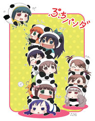  6+girls afuu ahoge animal_costume bamboo black_hair blonde_hair blue_eyes blue_hair brown_eyes brown_hair chibi chibiki chihyaa commentary_request crossed_arms floating green_eyes green_hair grey_hair hair_bobbles hair_ornament hair_ribbon haruka-san idolmaster koami komami makochii mole multiple_girls oerba_yun_fang orange_hair panda panda_costume photoshop_(medium) piyopiyo ponytail puchimasu! purple_eyes purple_hair r-yeah red_eyes ribbon side_ponytail sleeping sweatdrop takanya yayo yukipo 