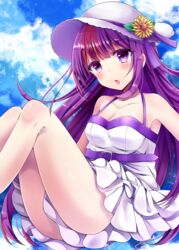  bad_id bad_pixiv_id bare_shoulders blunt_bangs blush breasts cleavage dress female flower hat hat_flower long_hair looking_at_viewer marie_marie medium_breasts minami_saki multicolored_hair open_mouth pink_hair purple_eyes purple_hair sleeveless sleeveless_dress solo sound_horizon sun_hat sundress sunflower vanishing_starlight white_dress 