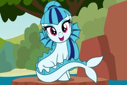  3:2 badumsquish blue_hair eeveelution equestria_girls equid equine female fin fusion generation_1_pokemon hair hasbro hi_res horse humor hybrid looking_at_viewer mammal meme my_little_pony nintendo open_mouth open_smile plant pokemon pokemon_(species) pony purple_eyes rock shrub siren sitting smile solo sonata_dusk_(eg) tree v_bangs vaporeon water 