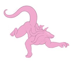  2021 action_pose air_bubble alpha_channel anthro artist_name claws eyeless long_tail male midair monster muscular muscular_male nude pink_body pink_skin pose pseudo_hair simple_background smile solo tail tentacle tentacle_hair transparent_background wolfarion 