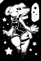  2017 2:3 anthro asriel_dreemurr_(god_form) black_and_white black_sclera bovid caprine clothing dress facial_markings fangs female fur goat head_markings horn leg_markings looking_down mammal markings monochrome monster mtf_crossgender one_leg_up pashoo pixelated pupils raised_leg rule_63 slit_dress slit_pupils solo star teeth thick_thighs undertale undertale_(series) white_body white_fur wide_hips 