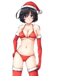  alternate_costume alternate_hair_length alternate_hairstyle aposine bikini black_hair blush breasts christmas cleavage collarbone cowboy_shot elbow_gloves female fur-trimmed_gloves fur-trimmed_thighhighs fur_trim girls_und_panzer gloves hand_on_own_hip hat isuzu_hana looking_at_viewer navel red_bikini red_gloves red_hat red_thighhighs santa_bikini santa_hat short_hair sideboob smile solo standing stomach swimsuit thighhighs underboob 