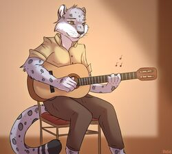  andy_(nekomimiranger) anthro digital_media_(artwork) felid fur guitar hi_res male mammal markings music musical_instrument musician notes pantherine playing_guitar playing_music plucked_string_instrument ruth66 shaded snow_leopard solo spots spotted_body spotted_fur string_instrument whiskers 