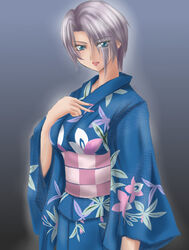  1041_(toshikazu) blue_eyes female hair_over_one_eye isabella_valentine japanese_clothes kimono looking_at_viewer purple_hair solo soul_calibur soulcalibur_ii standing very_short_hair yukata 