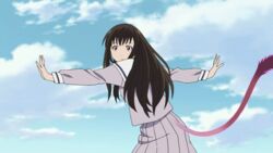  animated animated brown_hair female iki_hiyori long_hair looking_at_viewer noragami pink_eyes school_uniform screencap serafuku solo tagme tail 