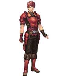  1boy armor boots cuboon fingerless_gloves fire_emblem fire_emblem_echoes:_shadows_of_valentia fire_emblem_heroes full_body gloves highres lukas_(fire_emblem) male_focus official_art red_armor red_eyes red_hair simple_background solo white_background 