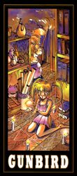  alternate_hair_length barefoot blonde_hair book broom candles cauldron crate gunbird magic magic_circle mandragora marion official_art on_floor pentacle psikyo scroll shelf short_hair skirt smoke traditional_media twintails witch 